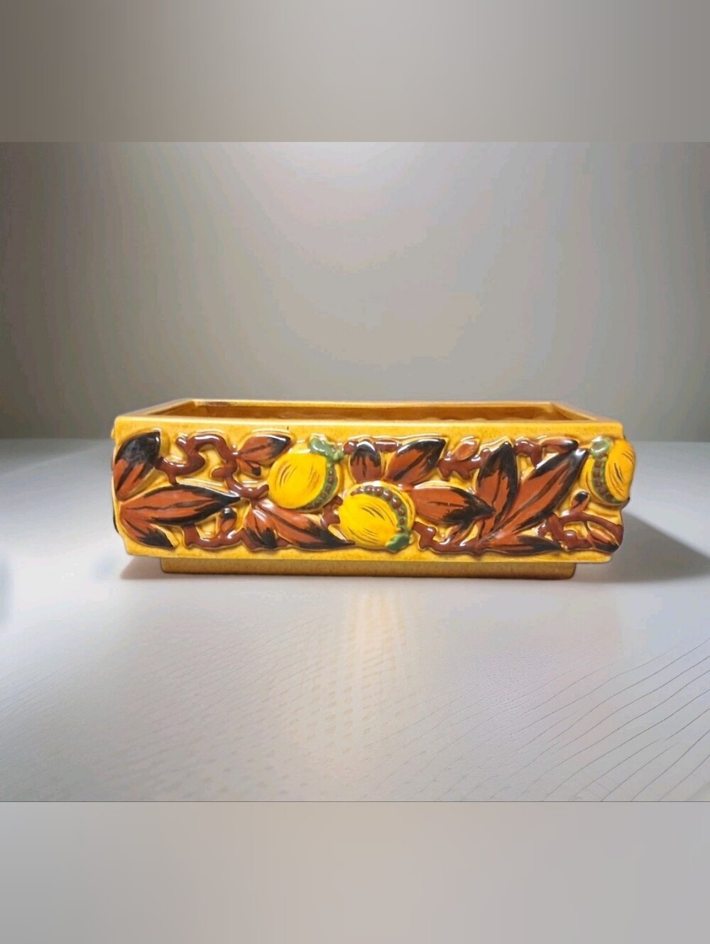 RARE Brayton Laguna California Pottery Rectangular Planter Fall Leaves Fruit